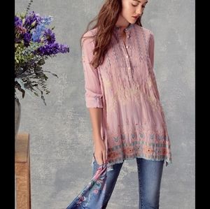 JOHNNY WAS Sz L Jardin Tunic Pink